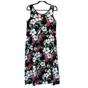 Sharkie‎ Clothing Co. Hawaiian Dress Womens Large Black 100% Cotton Vintage
